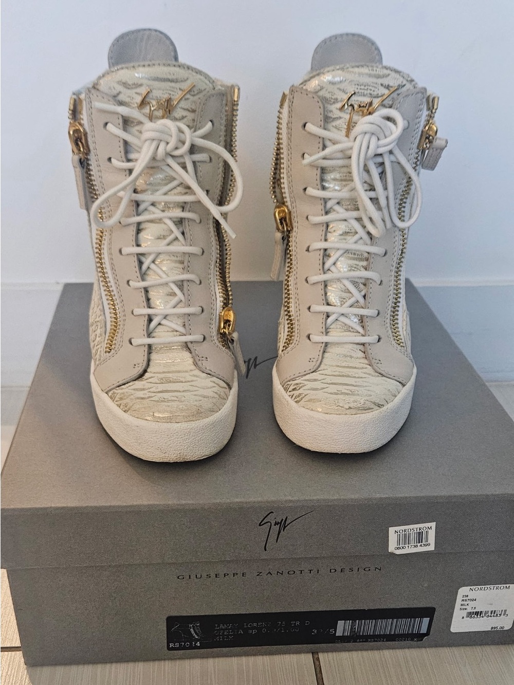 Giuseppe Zanotti Women's White and Gold High-Top Sneakers